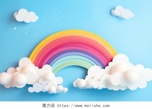 天空云朵彩虹卡通剪纸AI插画